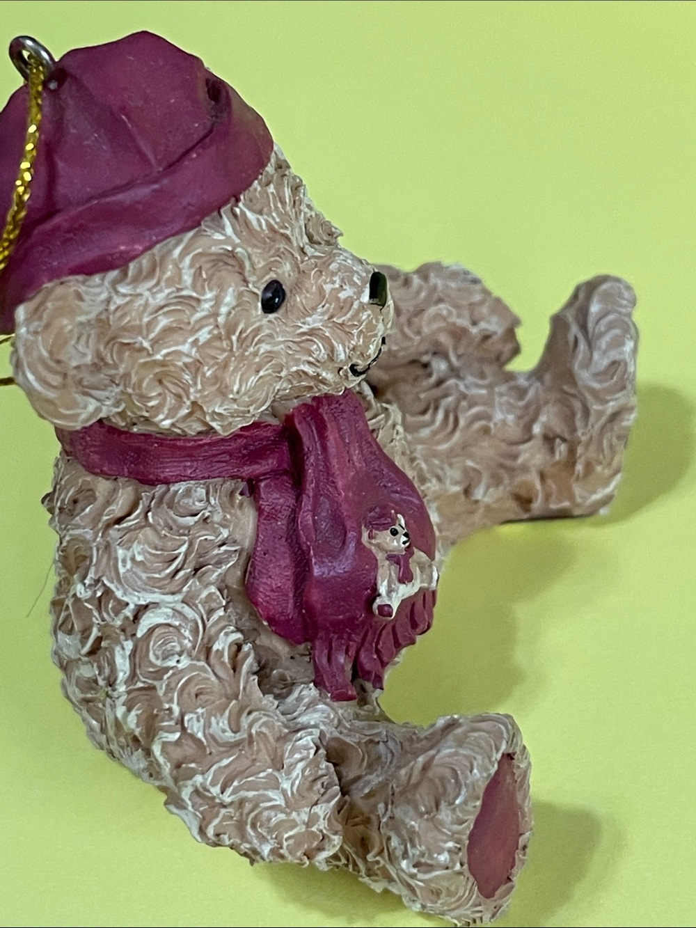 Vintage Harrods 1999 Textured Bear Ornament w/ Maroon Hat and Scarf - Picture 5 of 9
